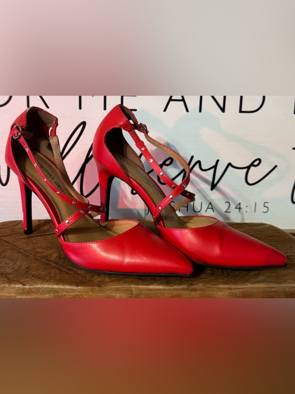 Christian Siriano Red Studded Strappy Pointed-Toe Heels